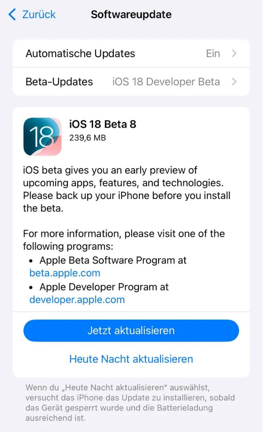 友谊苹果手机维修分享苹果 iOS / iPadOS 18 开发者预览版 Beta 8 发布 